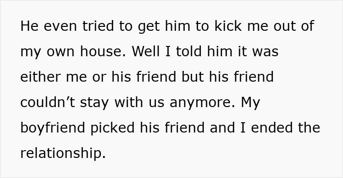 Text excerpt showing a woman describing ending her relationship after her boyfriend chose his friend over her during a conflict.