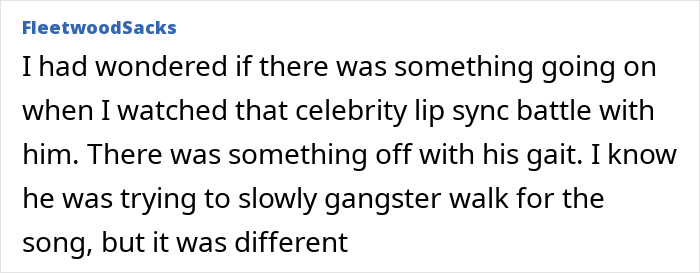 Text excerpt about weird symptom Michael Bolton had before diagnosis, mentioning changes in gait during celebrity lip sync battle.