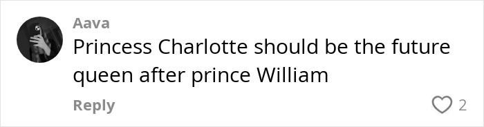 User comment reading Princess Charlotte should be the future queen after prince William in a social media post about the royal family.