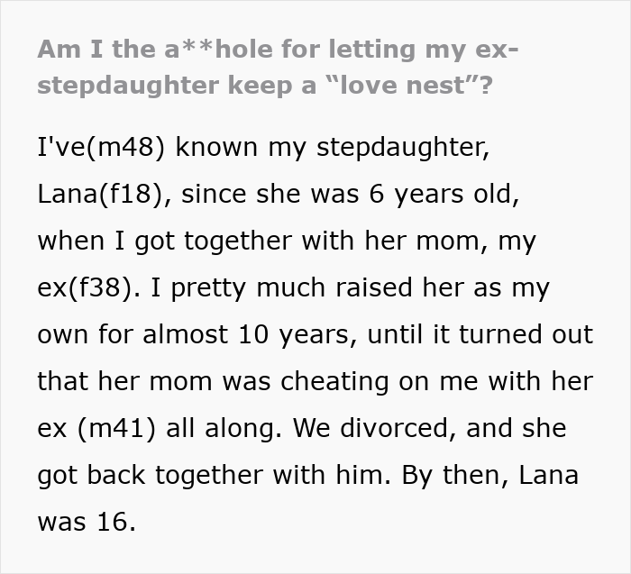 Mom furious ex letting stepdaughter date and have a love nest after her bio-dad said no, family conflict and custody issues.