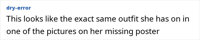 Comment on screen discussing the outfit match on a missing girl&rsquo;s poster in a case involving singer D4vd&rsquo;s Tesla trunk.