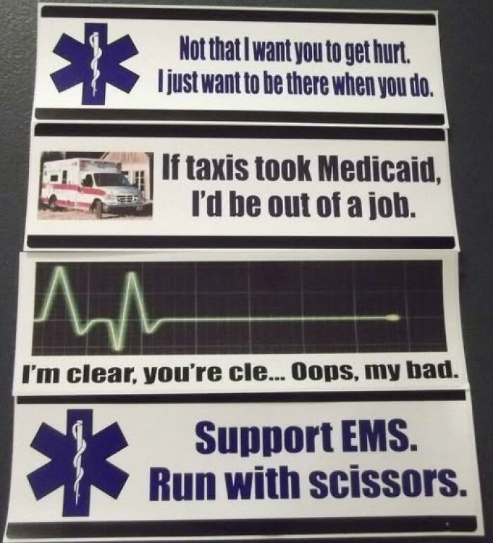 Funny EMT and paramedic memes featuring ambulance, EKG line, and humorous EMS support messages.