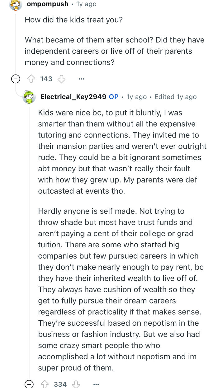 Person studied in a prestigious private school shares insights on peers, wealth, nepotism, and career paths in a candid discussion.