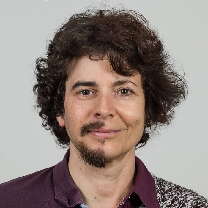 Half of a man's face combined with half of a woman's face illustrating strong family DNA and genetic portraits side-by-side.