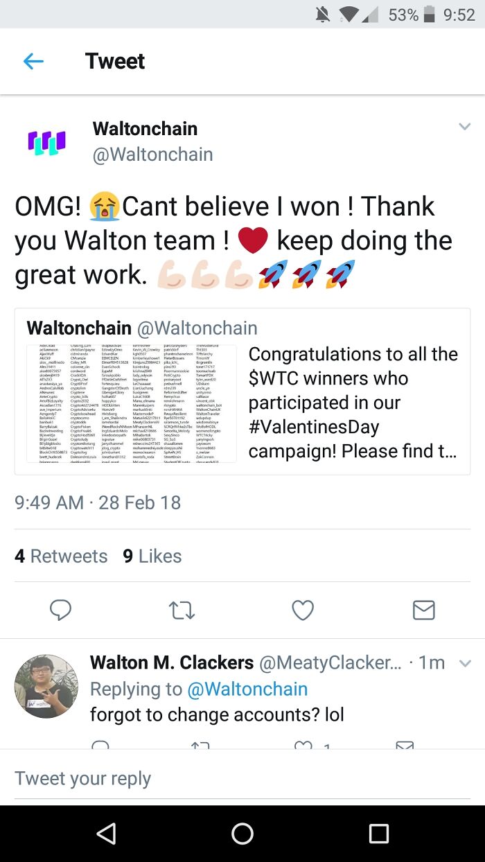 Screenshot of a social media fail where a company accidentally tweeted a personal winning message from their official account.