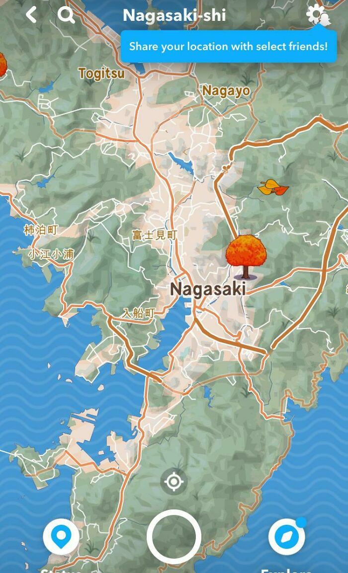 Map of Nagasaki city with location sharing feature open, illustrating companies that failed miserably on social media.
