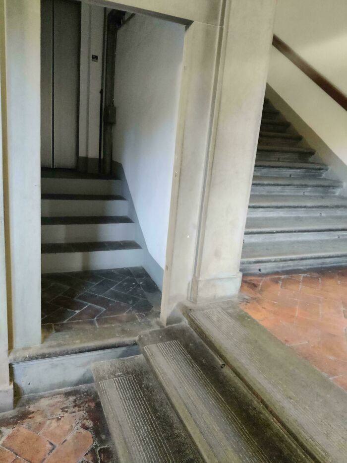 Uneven and incomplete stair installation showing hilariously bad jobs done by someone rushing to get it over with.