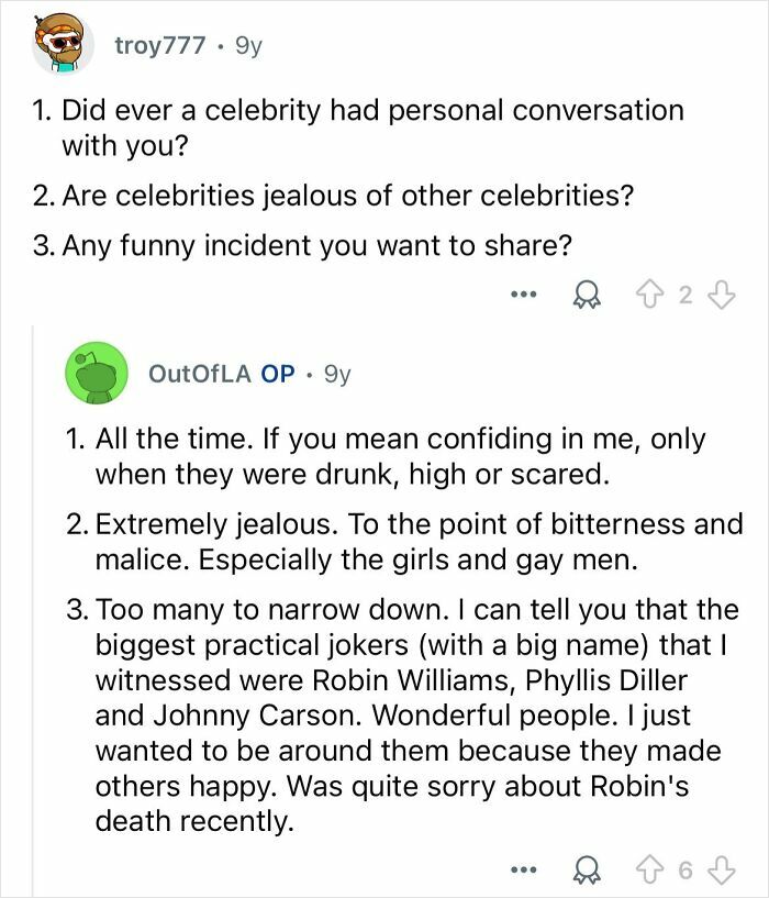 Screenshot of a celebrity bodyguard answering questions about personal celebrity encounters and job experiences.