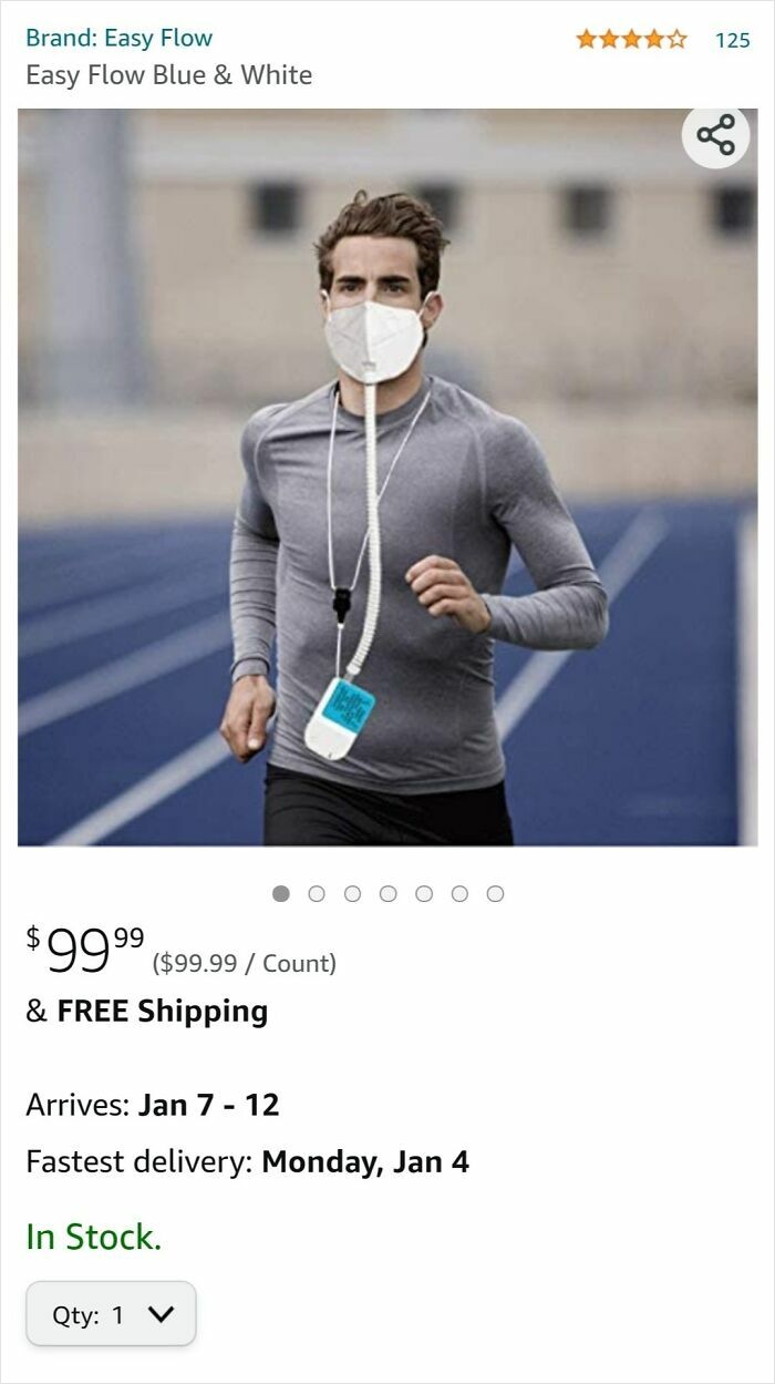 Man running on track wearing a gray shirt and an unusual breathing mask with a device hanging from his neck showing Photoshop fails.