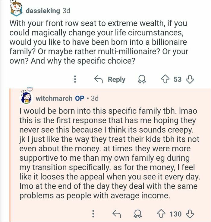 Screenshot of a personal assistant answering questions about experiences working for billionaires on a social media platform.