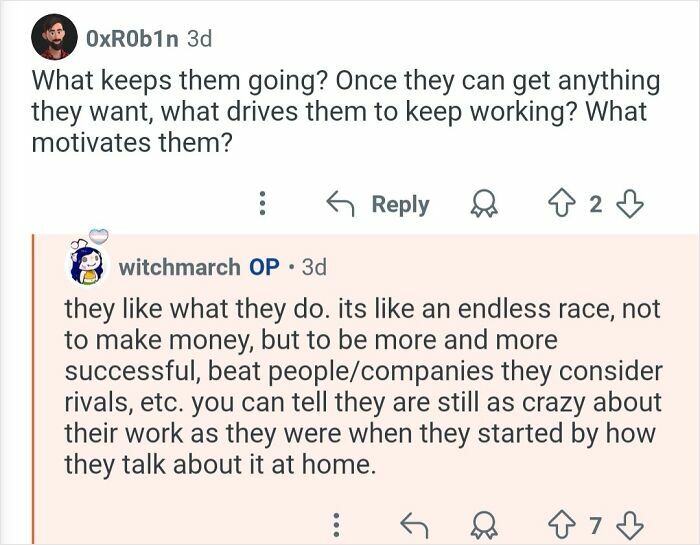 Conversation about motivation and work ethic shared by a personal assistant working for billionaires.