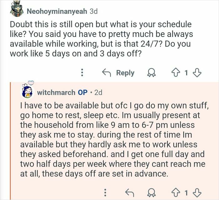 Text conversation about the work schedule and availability of a personal assistant working for billionaires.