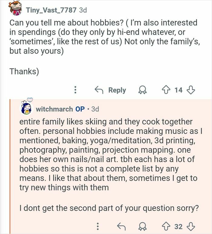 Reddit thread where a personal assistant shares hobbies and lifestyle details about working for billionaires.