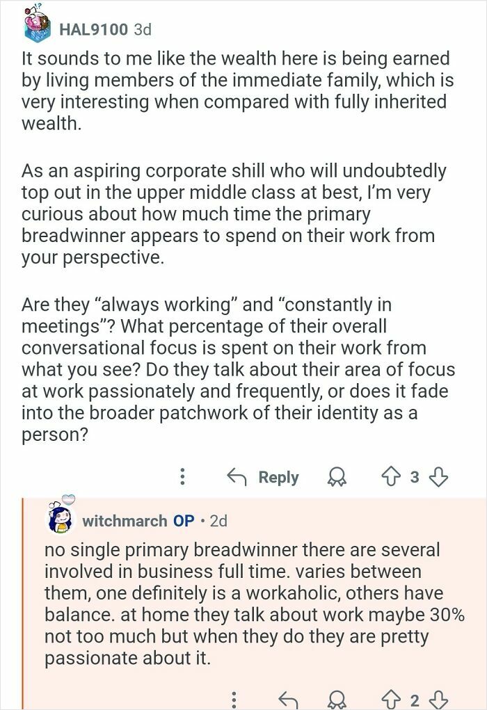 Reddit discussion about working for billionaires, focusing on work habits and balance from a personal assistant's view.
