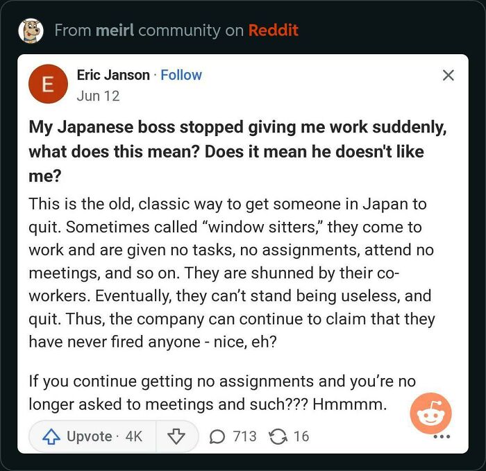 Reddit post explaining the nightmare of being a window sitter with no work or assignments in 2025.
