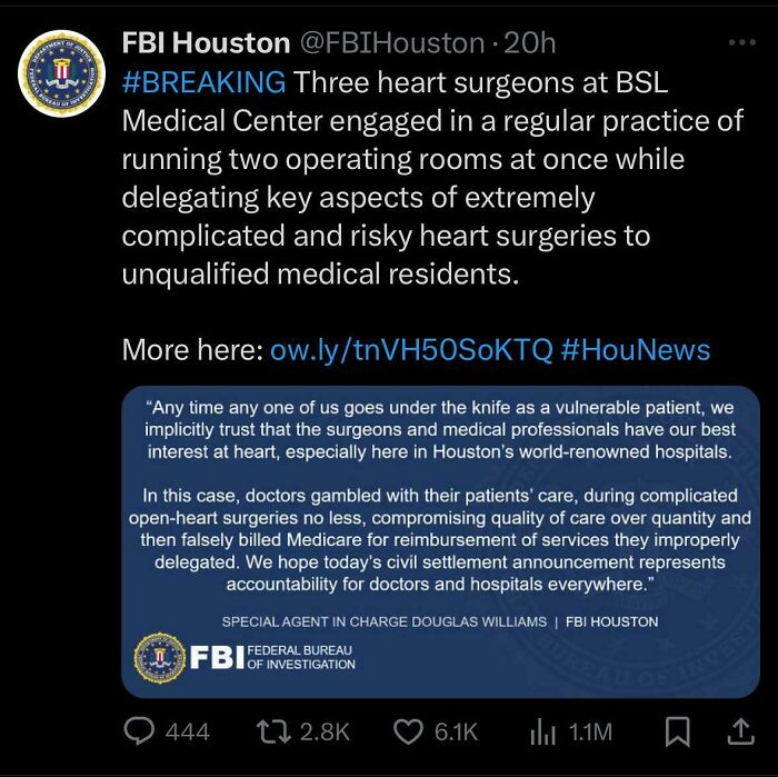 FBI tweet exposing risky medical practices highlights nightmare parts of working in 2025 with dangerous job conditions.