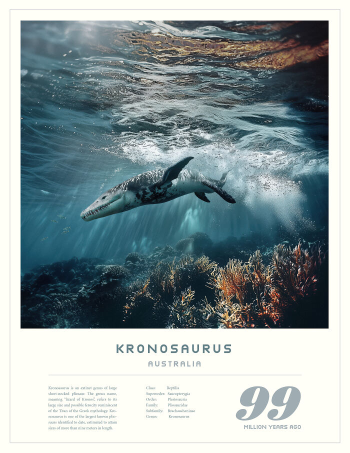 Underwater Kronosaurus swimming near coral reefs, showcasing nature was metal millions of years ago in prehistoric oceans.