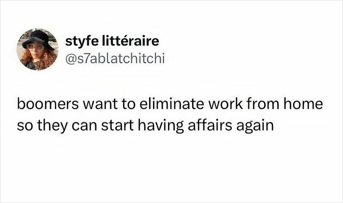 Text post about boomers wanting to eliminate work from home, illustrating parts of working in 2025 that are a nightmare.