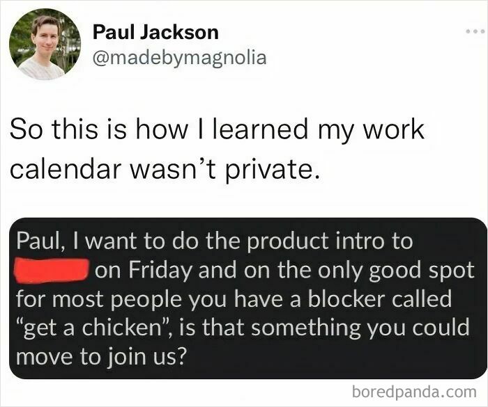 Screenshot of a work calendar message revealing a scheduling conflict, illustrating nightmare parts of working in 2025.