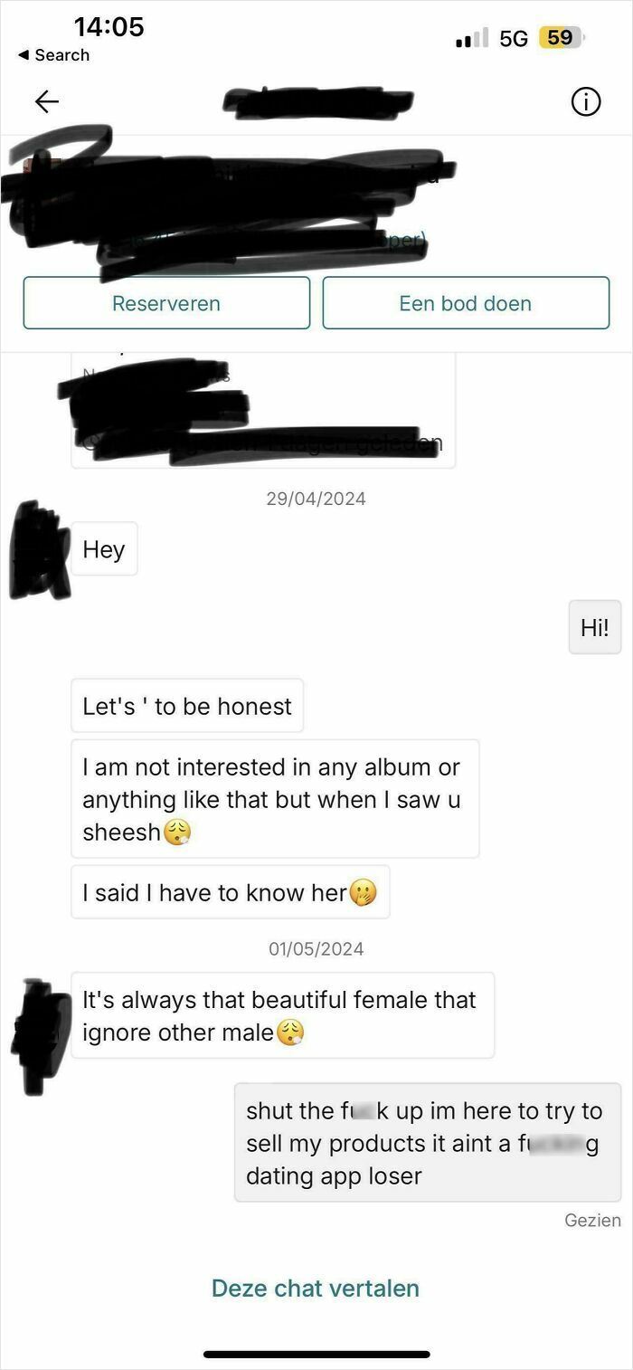 Screenshot of a wild Vinted chat showing unhinged online selling behavior and inappropriate messages from a buyer.