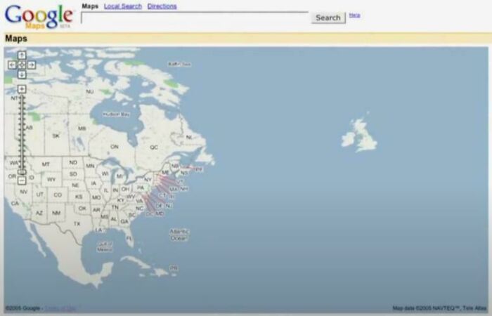 Google Maps interface showing a detailed map of the eastern United States and surrounding areas with state abbreviations.