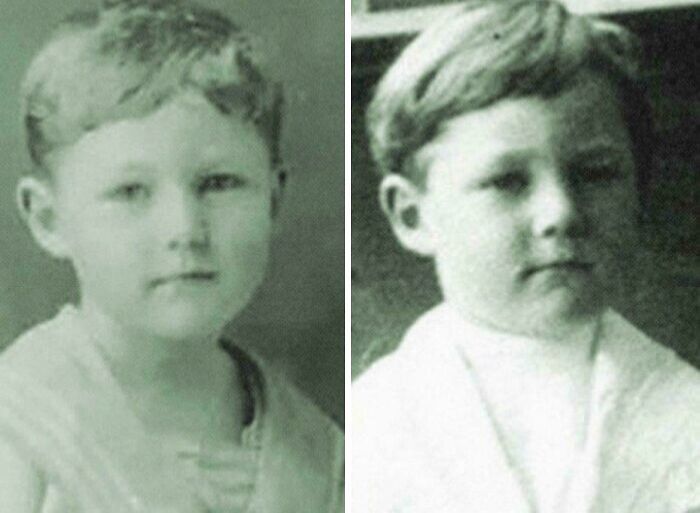 Black and white vintage photos of two young boys, part of terrifying photos and stories collection.