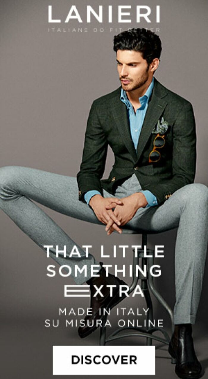 Man with unusually elongated legs sitting on a stool, showcasing a Photoshop fail example with distorted proportions.