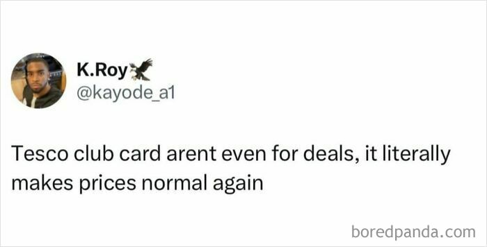 Screenshot of a viral meme from a page known for random and viral memes, highlighting humor about Tesco club card prices.