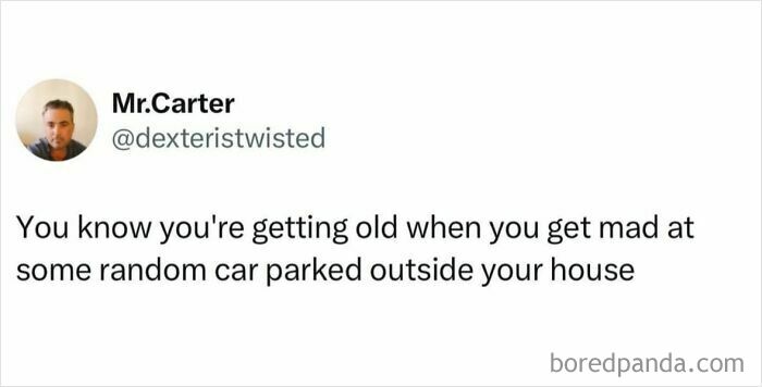 Social media post meme about aging frustration, featured in a collection of random and viral memes from a chaotic page.