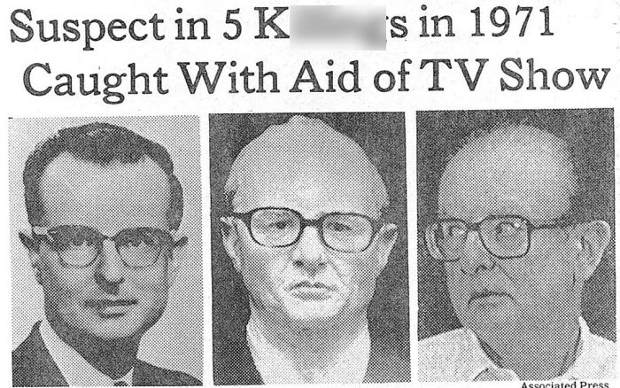 Black and white newspaper clipping showing three men’s headshots relating to history anecdotes from 1971.