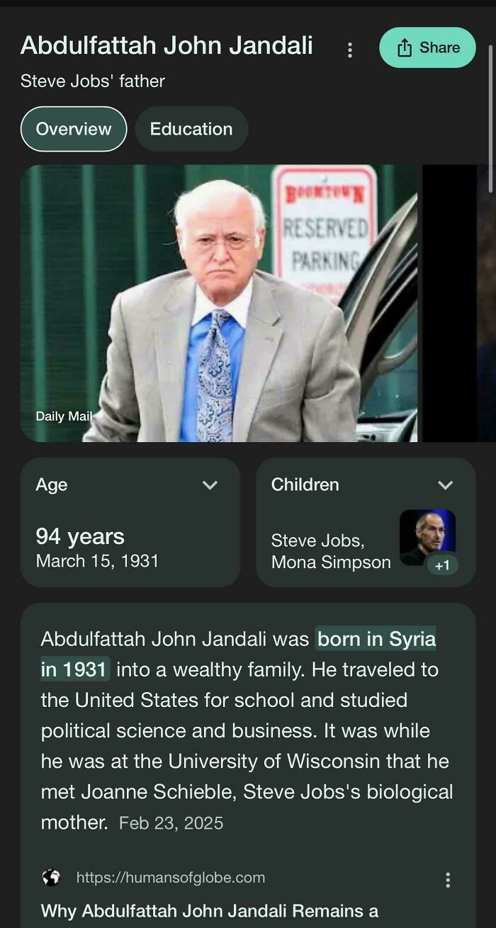 Older man in a gray suit photo used in online group sharing random comparisons that mess with perception of time.