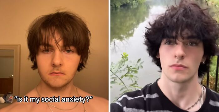 Side-by-side images of a young man showing incredible transformations after deciding to change his appearance and style outdoors.