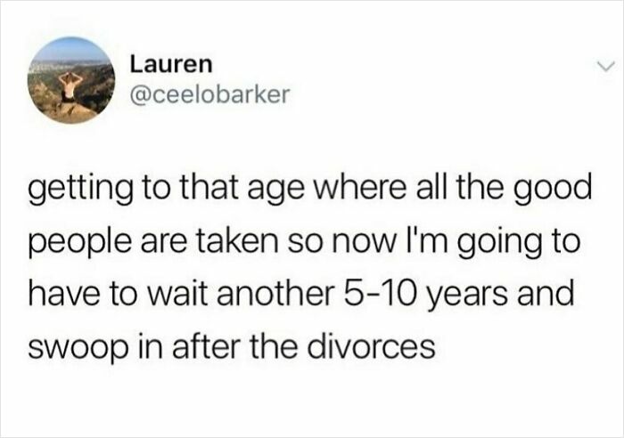 Screenshot of a social media post humorously about dating challenges and the reality of finding love after divorces.