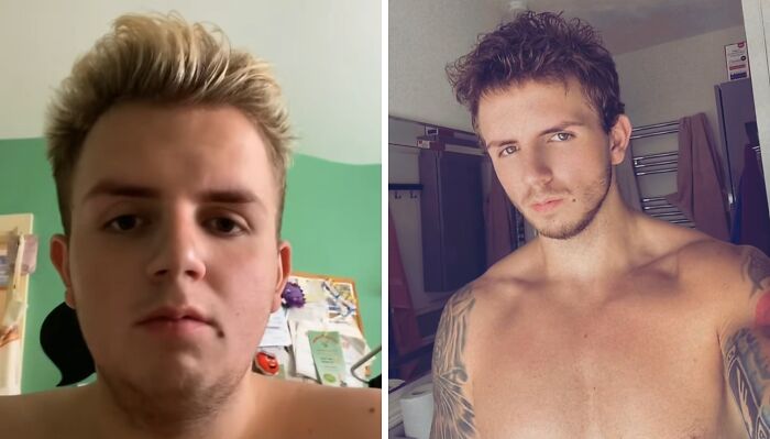Before and after photo showing incredible transformations of a young man who decided he needed to change his appearance.
