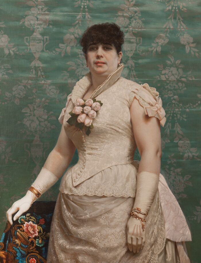 Victorian woman in an ornate dress with gloves and floral corsage, representing bizarre and creepy Victorian facts.