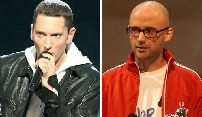 Side-by-side comparison of two men with contrasting hairstyles illustrating random comparisons that alter perception of time.