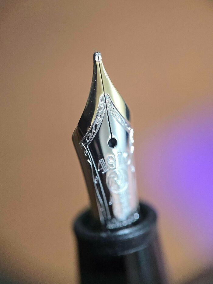 Close-up of a vintage fountain pen nib showcasing intricate details found in thrift store treasures.