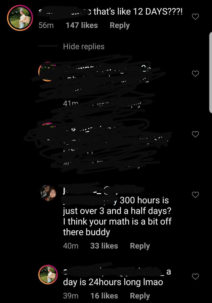 Social media screenshot showing people confidently making embarrassingly wrong math calculations in comments.