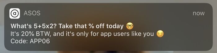 ASOS app notification with a confusing math question, showcasing times people were way too confident and embarrassingly wrong.