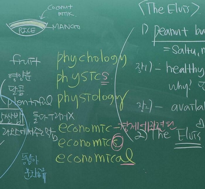 Chalkboard filled with misspelled words and notes demonstrating times people were way too confident but embarrassingly wrong.