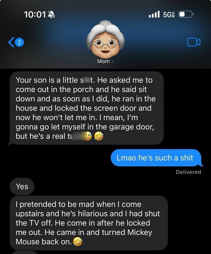 Text message conversation about a playful parenting moment between a dad and child, showcasing wholesome dad parenting moments.