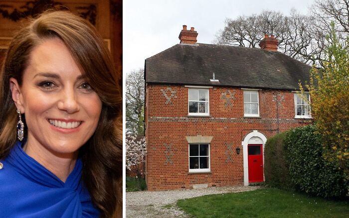 Portrait of a woman smiling next to a traditional brick home representing celebrity childhood homes and their beginnings.
