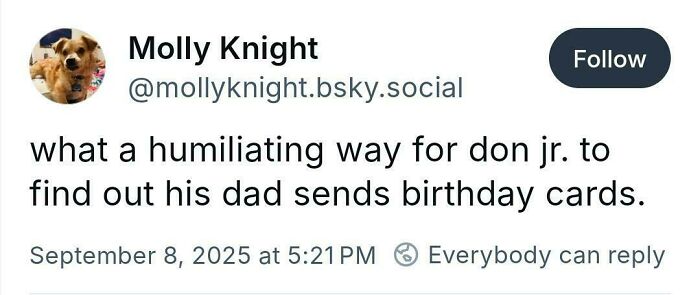 Tweet by Molly Knight sharing a bold and humorous message that hits a nerve with many people online.