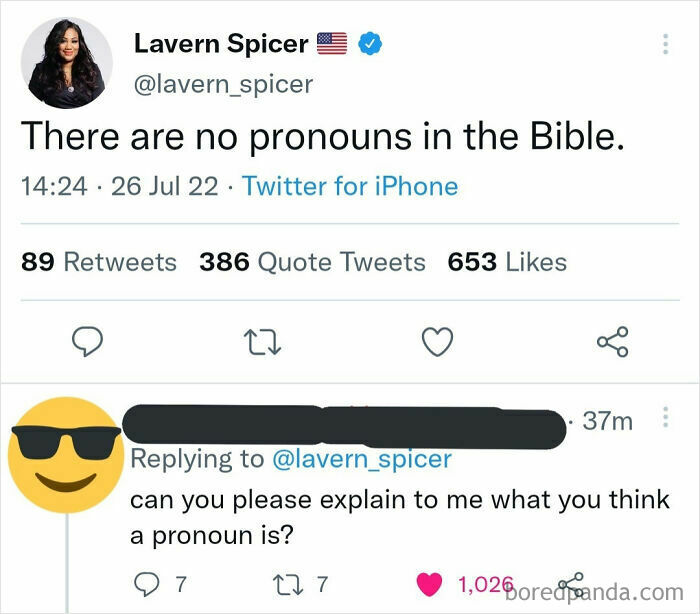 Tweet showing confident but incorrect claim about pronouns in the Bible, illustrating times people were embarrassingly wrong.