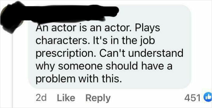 Social media comment showing someone being way too confident and embarrassingly wrong about actors and their roles.
