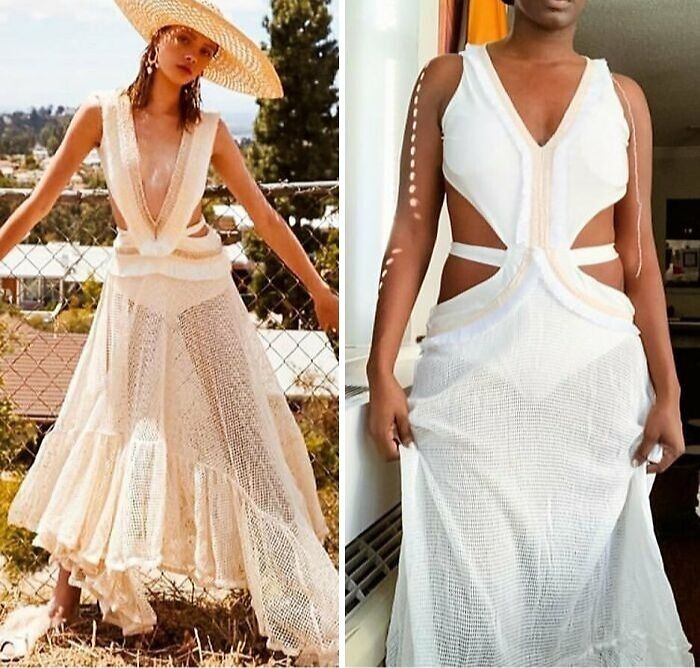 Side-by-side comparison of ordered vs received dress showing a major what I ordered vs what I got fail in fashion.