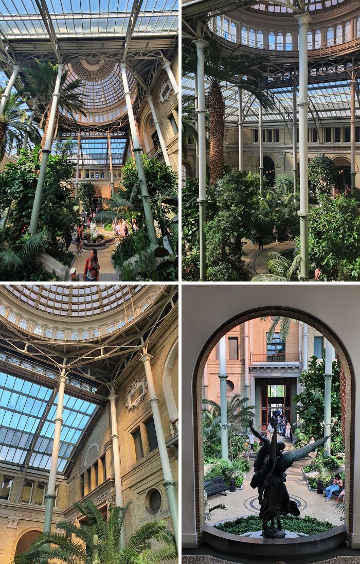 Indoor garden with palm trees and glass ceiling inside a Danish prison cell showcasing Denmark’s unique architecture.