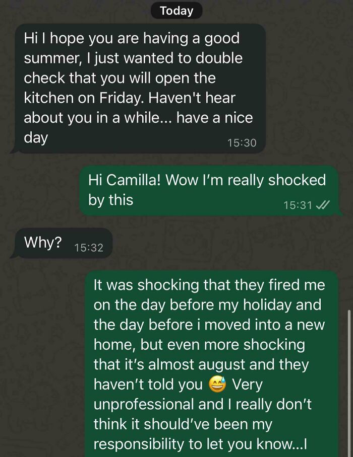 Screenshot of a text conversation showing why people hate their boss for unprofessional and unfair treatment.