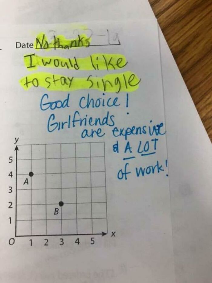 Student response saying I would like to stay single with a funny teacher's comment about girlfriends and humor.