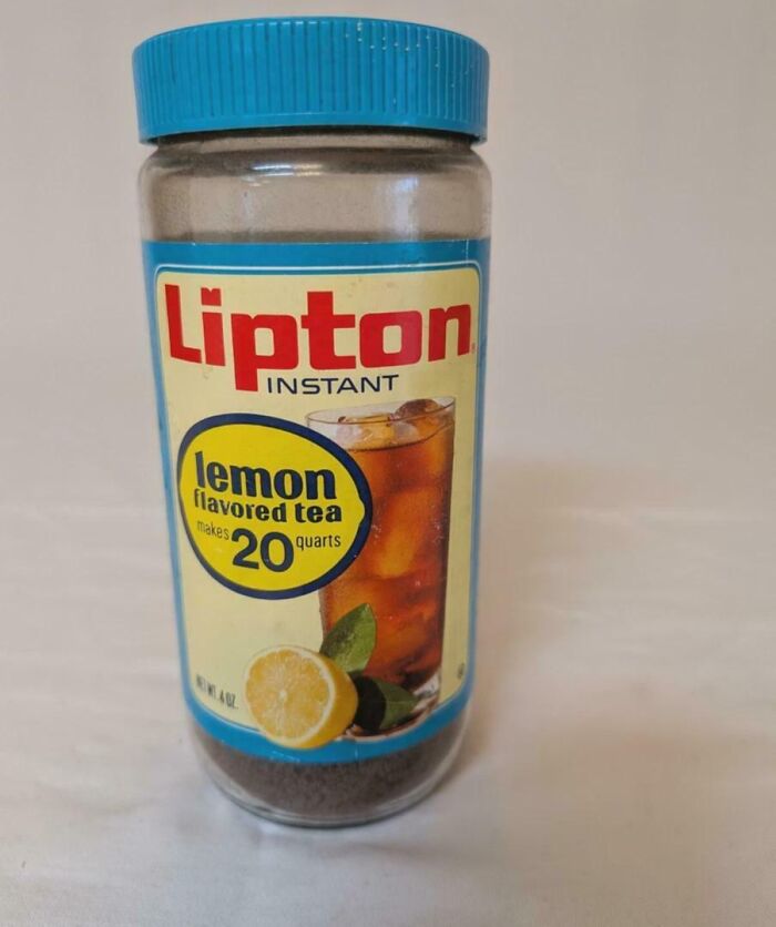 Vintage Lipton instant lemon flavored tea container, a nostalgic reminder of old age and past memories.